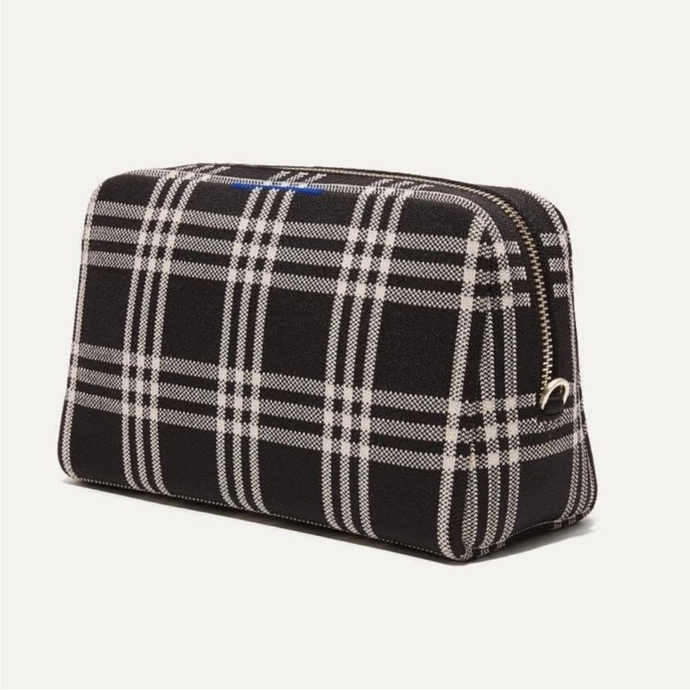 Rothy's Black and Cream Plaid Universal Pouch Large Toiletry Bag